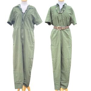 Utility workwear jumpsuit - olive green, short sleeve